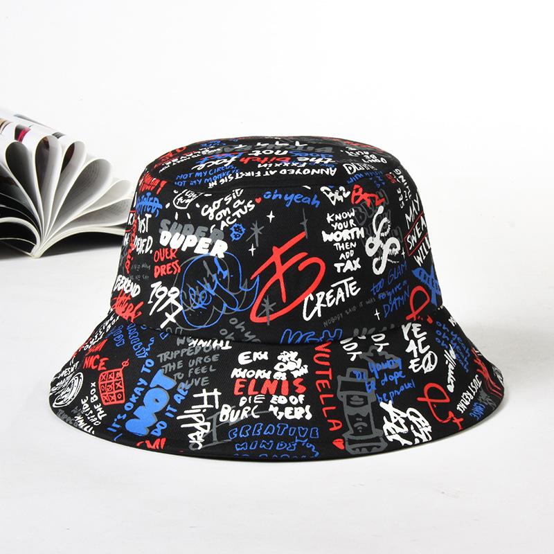 

Berets Letter Bucket Hat Graffiti Sun Hip Hop Cap Print Women Men Bob Gorros Fishing Fisherman HatBerets, 10