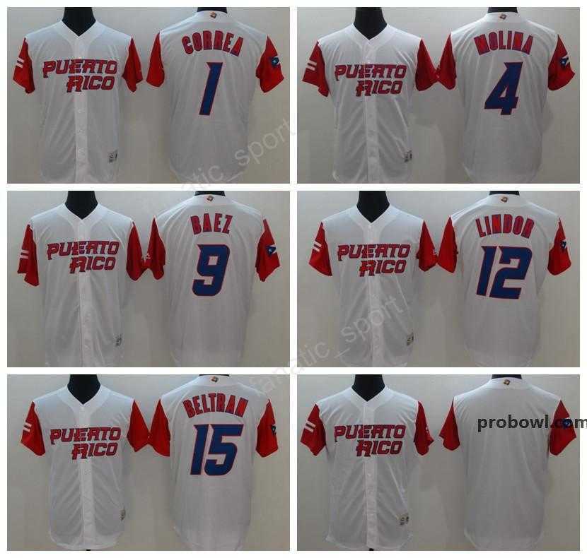 

Puerto Rico Baseball Jerseys 2017 World Classic 1 Carlos Correa 4 Yadier Molina 9 Javier Baez Jersey 12 Francisco Lindor 15 Carlos Beltran., 1 white