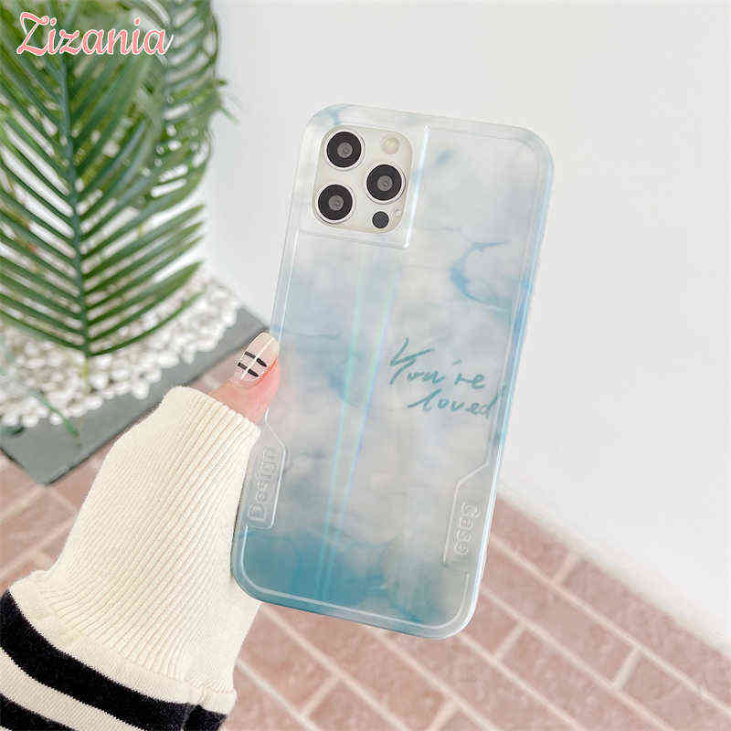 

Fashion Art Ins Blue and white Clouds Gradient Phone Case For iPhone 13 12 11 Pro XS Max X XR 8 7 Plus personality Case Hot AA220325