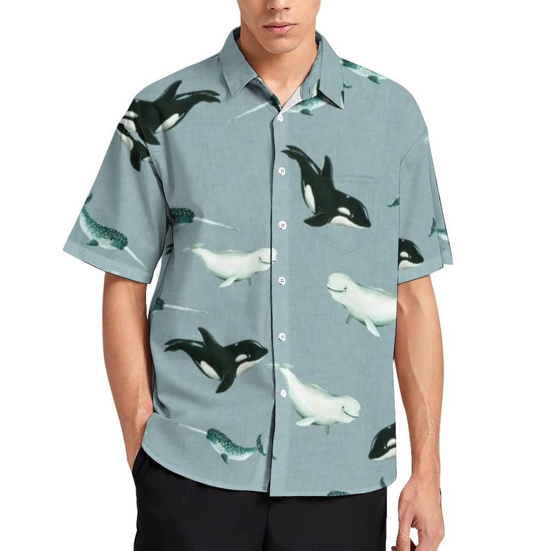 

Men's Casual Shirts Arctic Animal Print Shirt Hawaiian Whales And Bear Blouses Short-Sleeved Retro OversizedMen's, Style-8