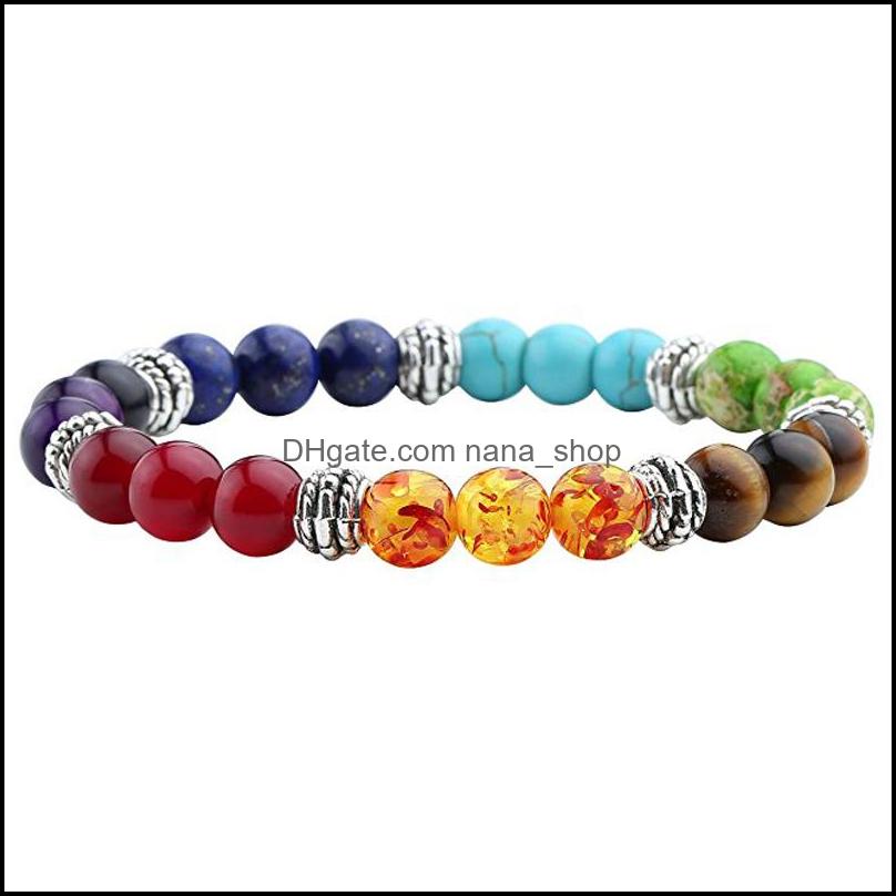 

Beaded Strands Bracelets Jewelry Natural Stone Black Lava For Women 7 Chakra Healing Bracelet Prayer Nce Beads Stretch Yoga Reiki Drop Deli