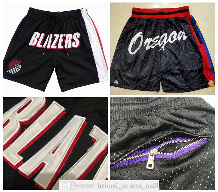 

Portland''Trail''Blazers''Men Basketball Shorts JUST DON Stitched Mitchell and Ness With Pocket Zipper Sweatpants Mesh Retro Sport PANTSShort