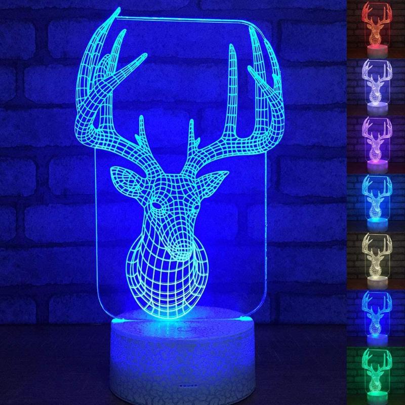 

Night Lights 3D LED Deer Illusion Light Remote Control 7 Colors Change Christmas Home Bedroom Decoration Lamp Xmas Gift For Child