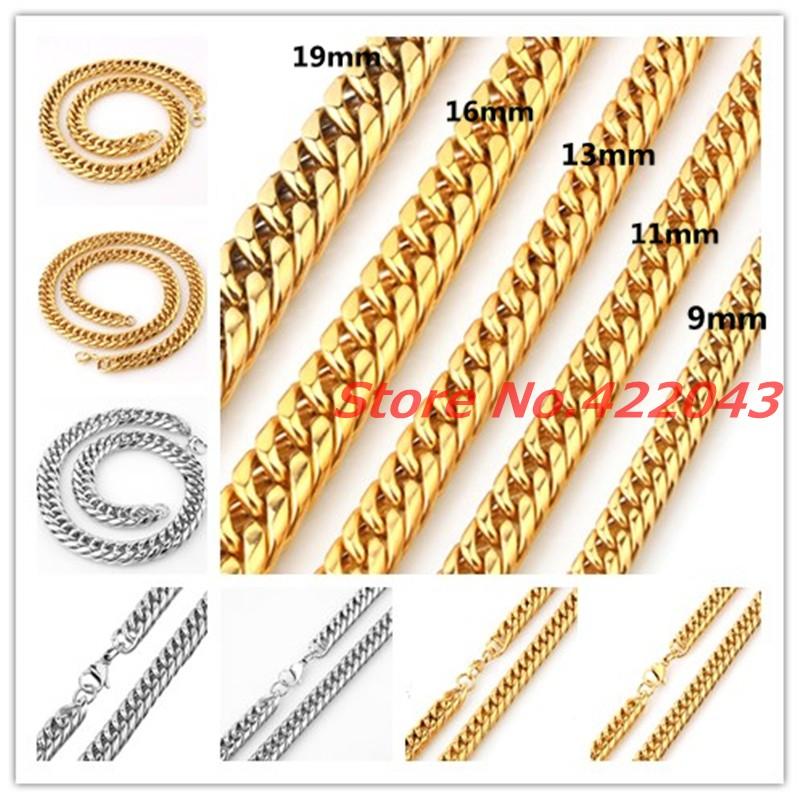 

Chains 7-40" 9/11/13/16/19MM Heavy Silver / Gold Color Stainless Steel Mens Curb Cuban Chain Necklace Arrived JewelryChains