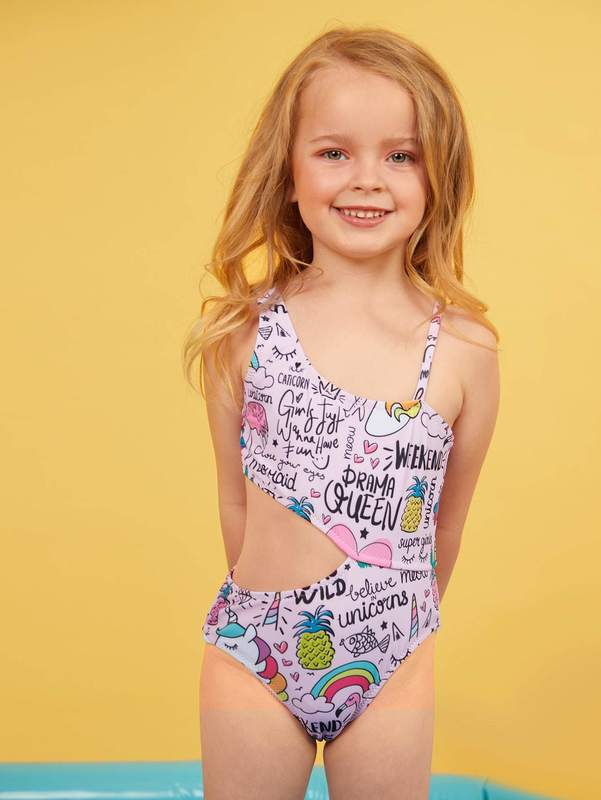 

Toddler Girls Cartoon Graphic Cut-out Swimsuit SHE, Pink