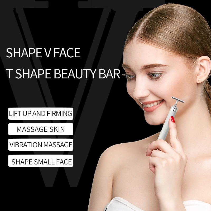 

Small size face vibration massage beauty bar T shape head uplifting massaging facial neck massager 24K platinum coated high frequency tool