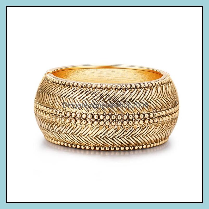 

Bangle Bracelets Jewelry Nostalgic Style Wide Side Bracelet Fashion Design Eight-Characte Pattern Simple Personality Wrist Drum Shape Boutiq