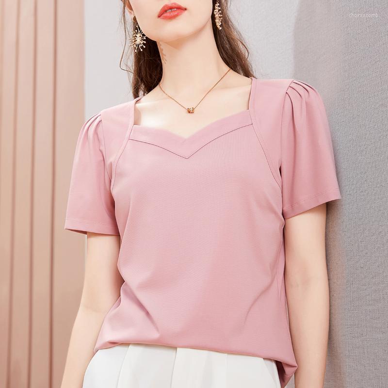 

Women's T-Shirt Puff Sleeve V-Neck T Shirt Women Cotton 2022 Summer Tops Short Woman Clothes Womens Korean Style Tee Femme, Green