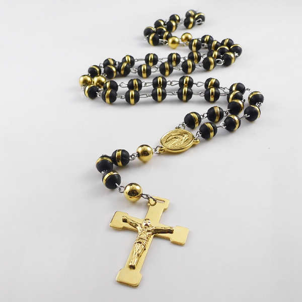 

New designed Titanium steel Pendant Cross Jesus Buddha Bead women Necklace Memorial round Bead colorful resin Buddhist men 18K gold plated Necklaces