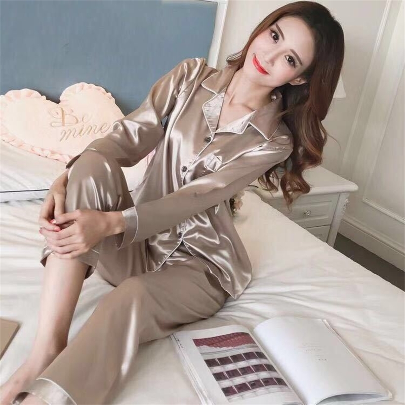 

Women's Rayon Silk Pajamas Sexy Stripe Sleepwear Set Women Pajama 2Piece/Suit Top Long Sleeve Belt Shirt Pant Big Homewear W220328