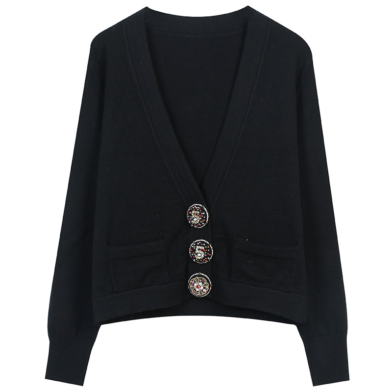 

61 2022 Milan Runway Autumn Brand SAme Style Sweater Long Sleeve High Quality V Neck Black White Cardigan Fashion Clothes Womens mingmei