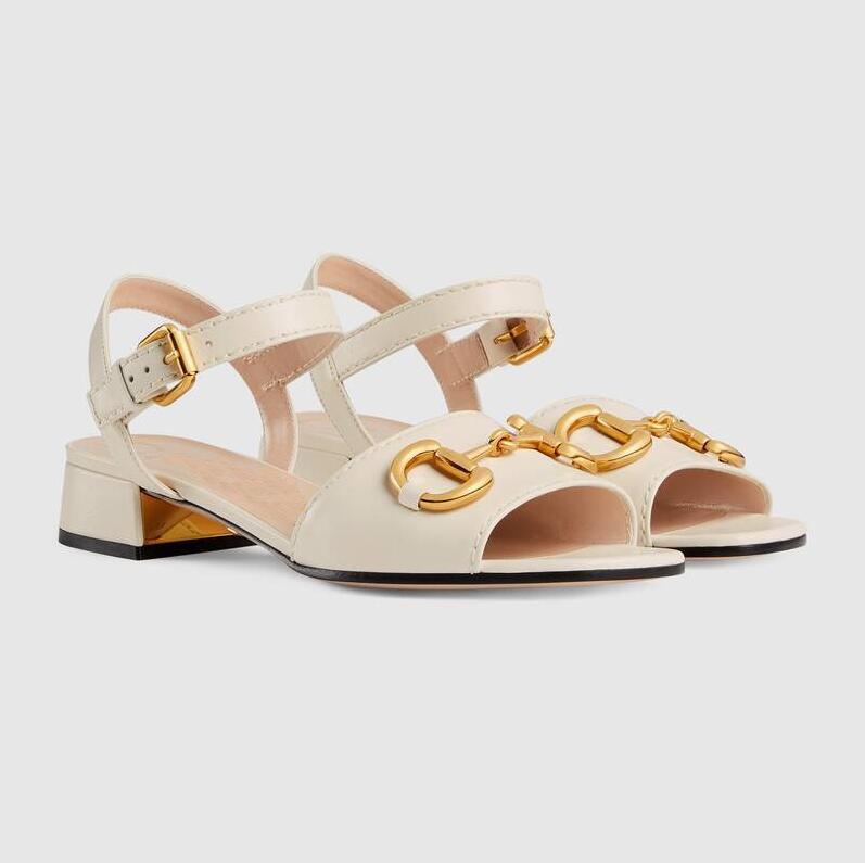 Top Luxury Deva Women's Leather Sandals Horsebit Gold-toned Outdoor Lady Chunky Heels Perfect Pumps Ladies Comfort Walking Shoes UXC