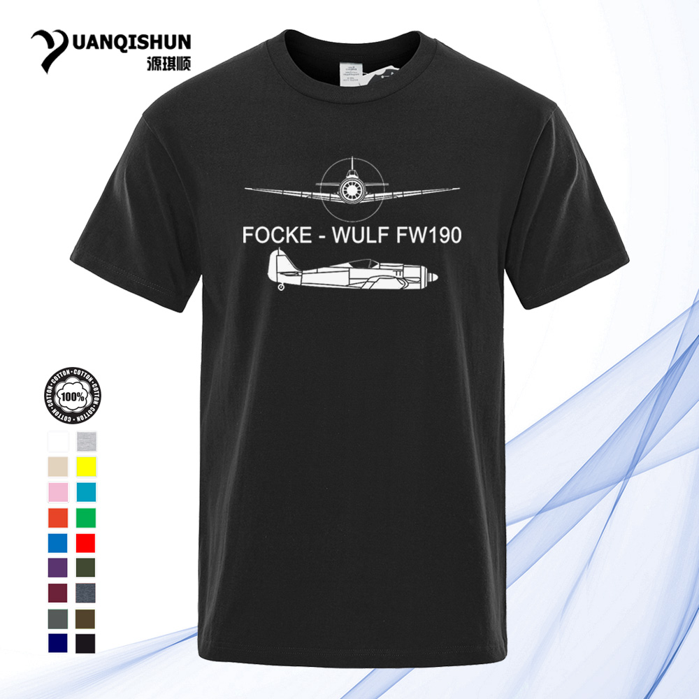

YUANQISHUN Men T Shirt Fitness Clothing Aeroclassic Focke Wulf Fw 190 Silhouette Print T-shirt 17 Colors 100% Cotton Short Sleeve Tee 1440-W, Black 1