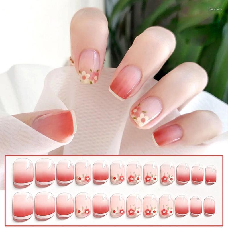 

False Nails 24PCS Short Press On Red Flowers Full Coverage Finished Nail Piece Fake Removable With Jelly Gel/Glue SANA889 Prud22, Jelly glue model