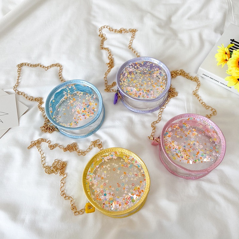 

Children transparency mini purse baby girl fashion sequin round crossbody bag summer little girl accessories zero wallets F1204, Mix colors random