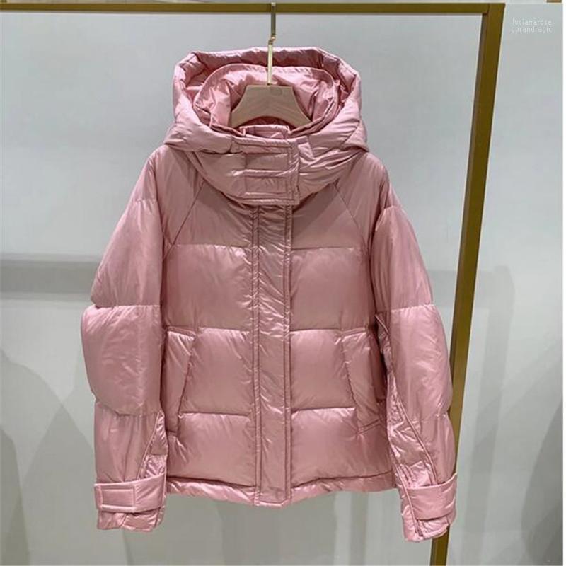 

Women' Down & Parkas Long Glossy Fabric Pockets Hooded Jacket White Duck Parka Women Short Outwear Luci22, Black