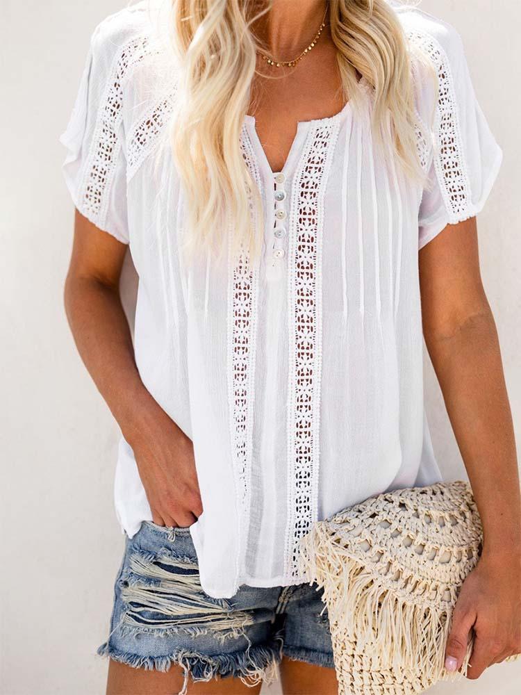 

Women's Blouses & Shirts Summer Short Sleeve Women 2022 Fashion V Neck Streetwear Casual Solid Color Tops Female Plus Size Office BlouseWome, Black