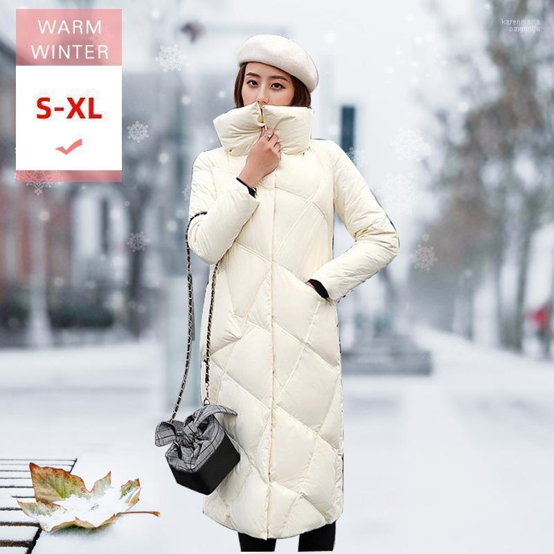 

Women' Down & Parkas Winter Fashion Women X-Long Thick White Duck Jacket Female Warm Turn-down Collar Feather Coat Slim Windproof Outwear1