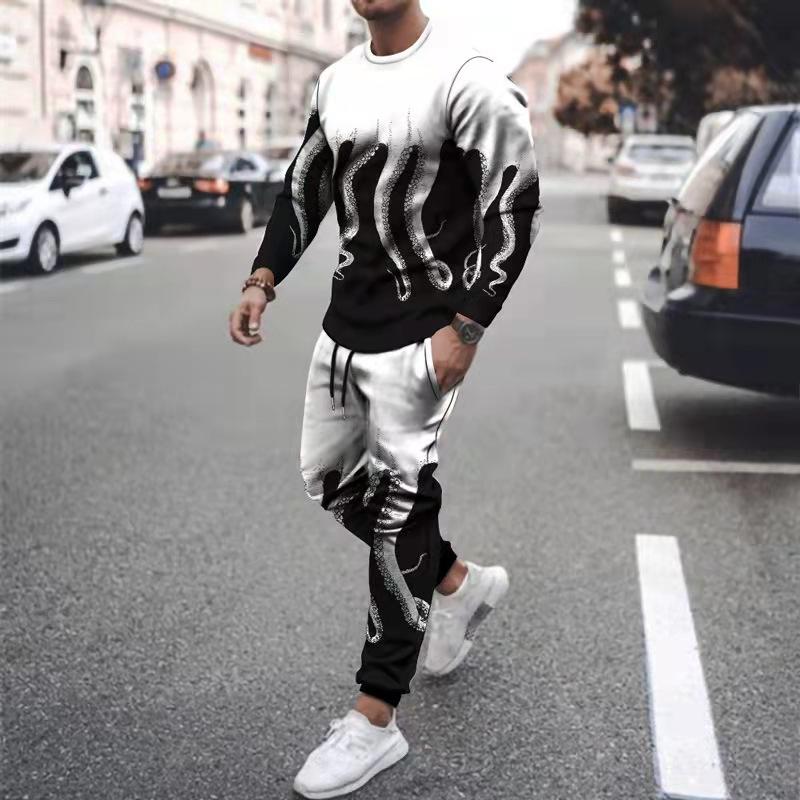 

Men' Tracksuits Men Sportswear Spring Autumn 2 Piece Sets Octopus Print Sports Suit T-shirt+Pants Sweatsuit Male Fashion Clothes, A008