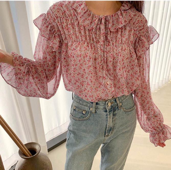 

Women's Blouses & Shirts 2022 Spring Vintage Chiffon Shirt Female Oversize Tops Women Print Girls Blouse Summer Plus Size Femme Blusas, Khaki