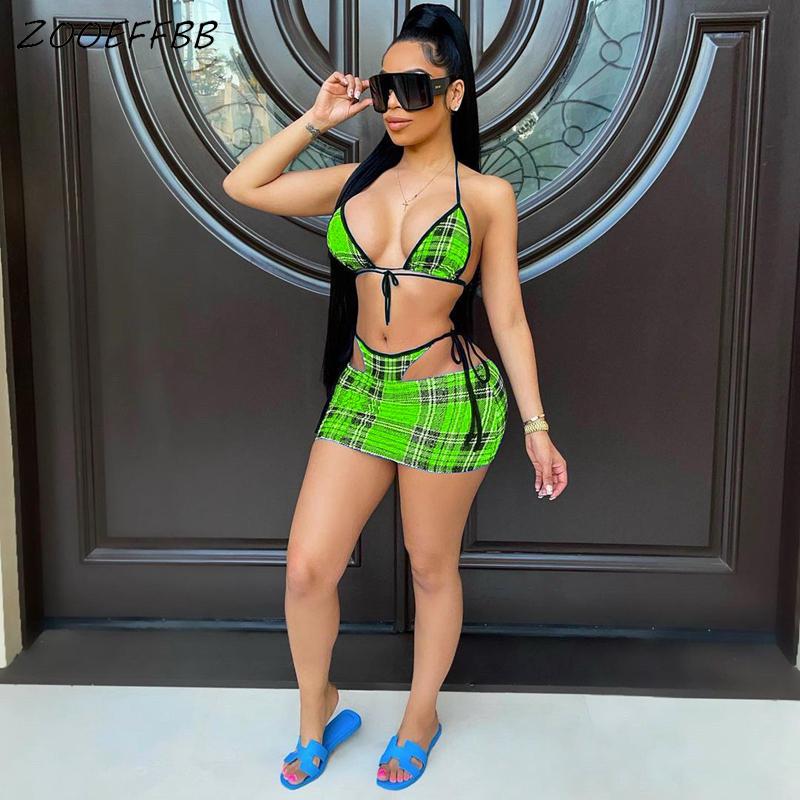

Work Dresses ZOOEFFBB Sexy Plus Size Plaid 3 Piece Bikini Set Bathing Suit For Women Summer Beach Clothes Skirt Swimsuit Vacation Outfits, Blue
