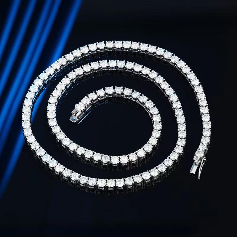 

Pendant Necklaces Trendy 925 Silver 4mm D Color Moissantie Tennis Necklace For Women Men Plated Platinum Bling Lab Diamond Link Chain GiftPe