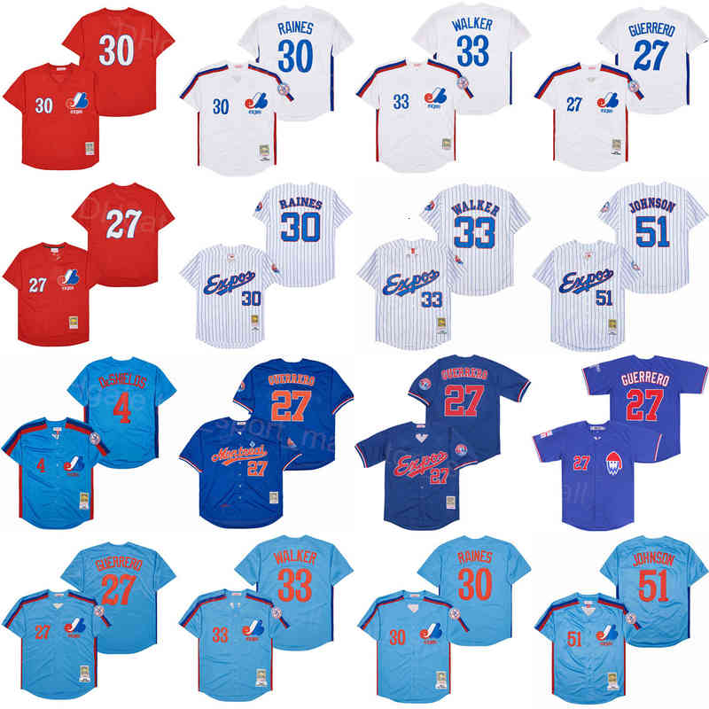 

Retro 1982 2000 Baseball 27 Vladimir Guerrero Jersey 4 Delino DeShields 33 Larry Walker 51 Randy Johnson 30 Tim Raines Breathable Red Blue, 27 blue