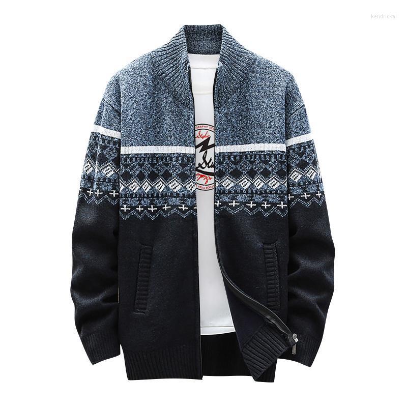 

Men's Wool & Blends Autumn Winter Hoodies Men Stripes Printing Solid Color Jackets Hooded Casual Loose Long Sleeve Zipper Coat Kend22, Blue