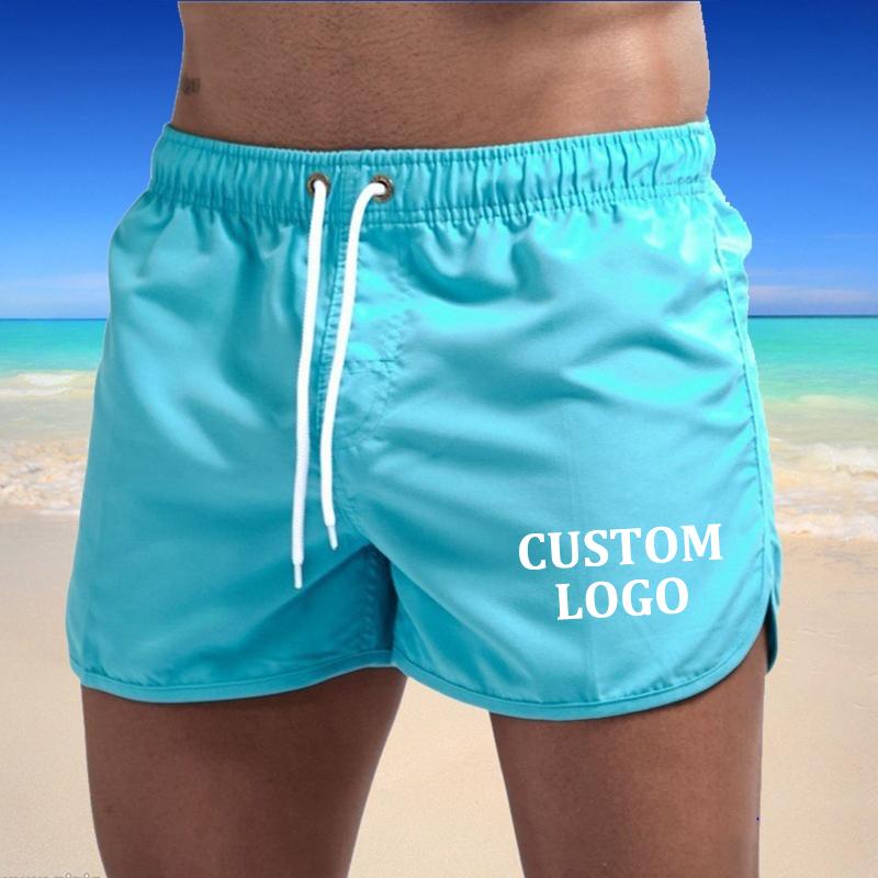 

Men' Shorts Custom Your Logo Print Summer Beach Trunks Swiming For Men Swimsuit DIY Printing Surf Boxer Short Pants, Black