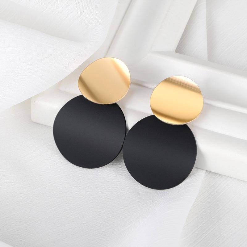 

Dangle & Chandelier BICUX Fashion Statement Unique Matte Black Acrylic Drop Earrings For Women Korean Gold Metal Round 2022 Jewelry