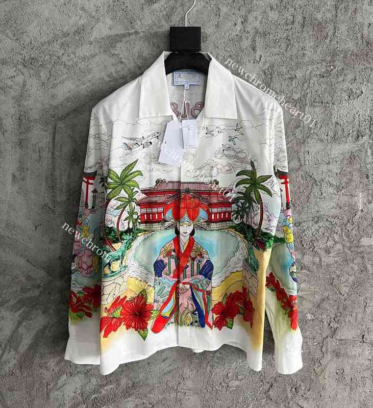 

Casablanca 22ss Hawaiian Floral Printed High silk cotton long sleeve shirt men designer fashion shirts, As shown in figure