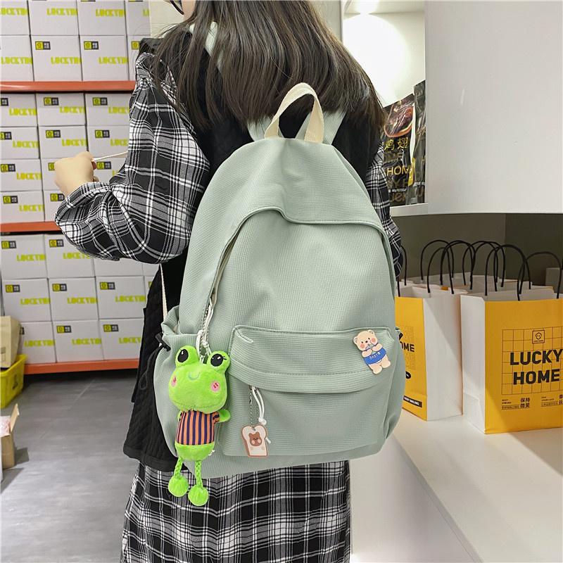 

School Bags Female Student College Bag For Teenager Girl Bagpack Kawaii Cute Solid Color Book Ladies Fashion Travel Backbag, Black