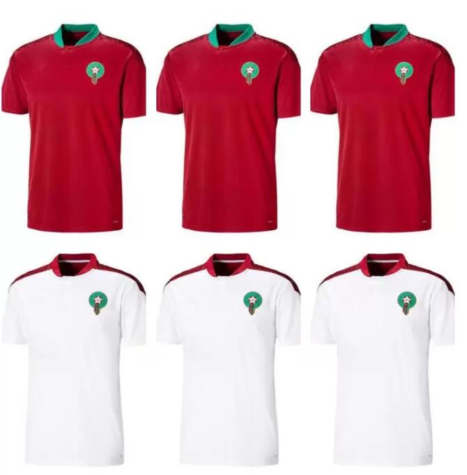 Maillot MAROC 2021 2022 Maroc Soccer Jersey Home Red Away White Hakimi Ziyech Alioui Munir Top Quality 21 22 Mens Maillots de Foot
