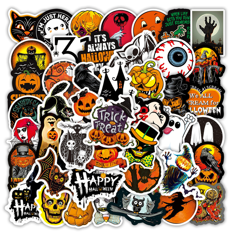 

50pcs Retro halloween jack-o-lantern sticker Pack for Laptop Skateboard Motorcycle Decals, Multi colors