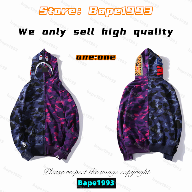 

High quality Apes Mens Hoodies & Sweatshirt Japan shark B ape head Galaxy spots luminous camo Male and female couples with the same model 100% cotton New hoodie 1993 KS1-10, 1 button