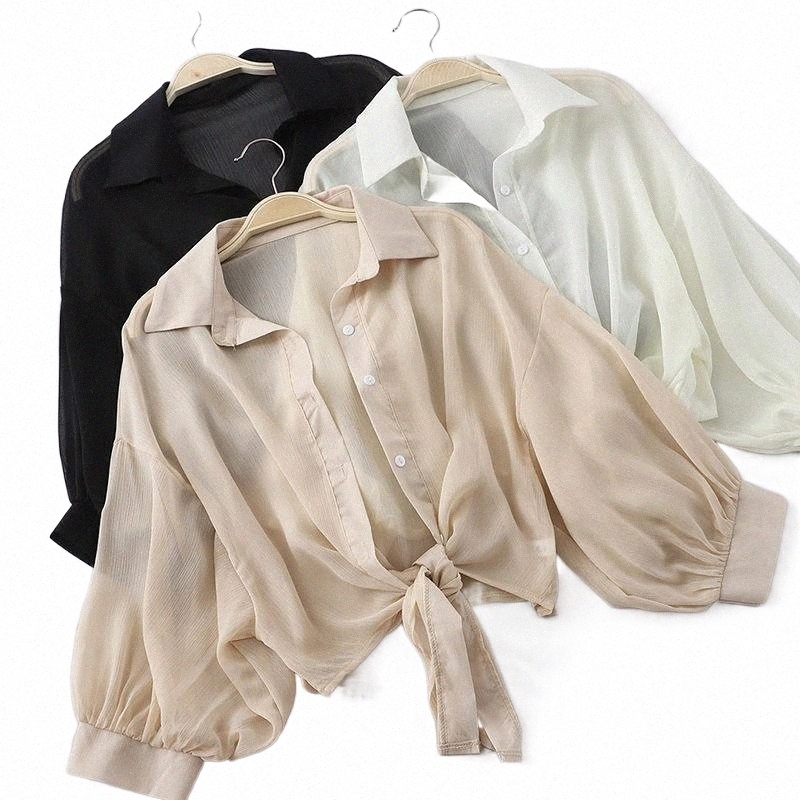 summer Transparent Women's Tops And Blouses Casual Beach Style Half Sleeve Blouse Shirt Solid Color Loose Blusas Female1 C8lW#-image-794025366