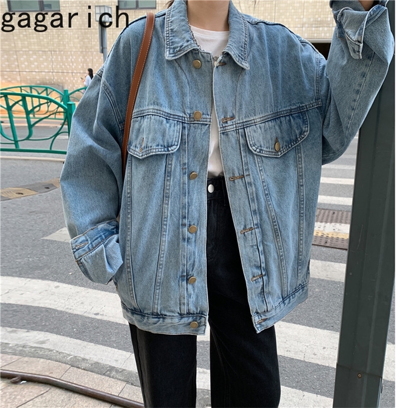 

Gagarich Woman Denim Coat Autumn Ins Fashion Loose Turn Down Collar Single Breast Pockets Stitching Versatile Female Jacket 220816, Picture color
