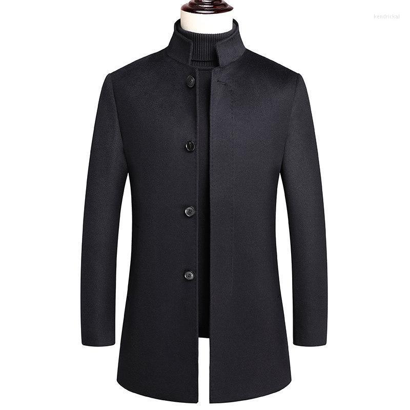 

Men's Wool & Blends 2022 Stand Collar Thick Veste En Laine Homme 100%Wool Fabric Trench Kend22, Black