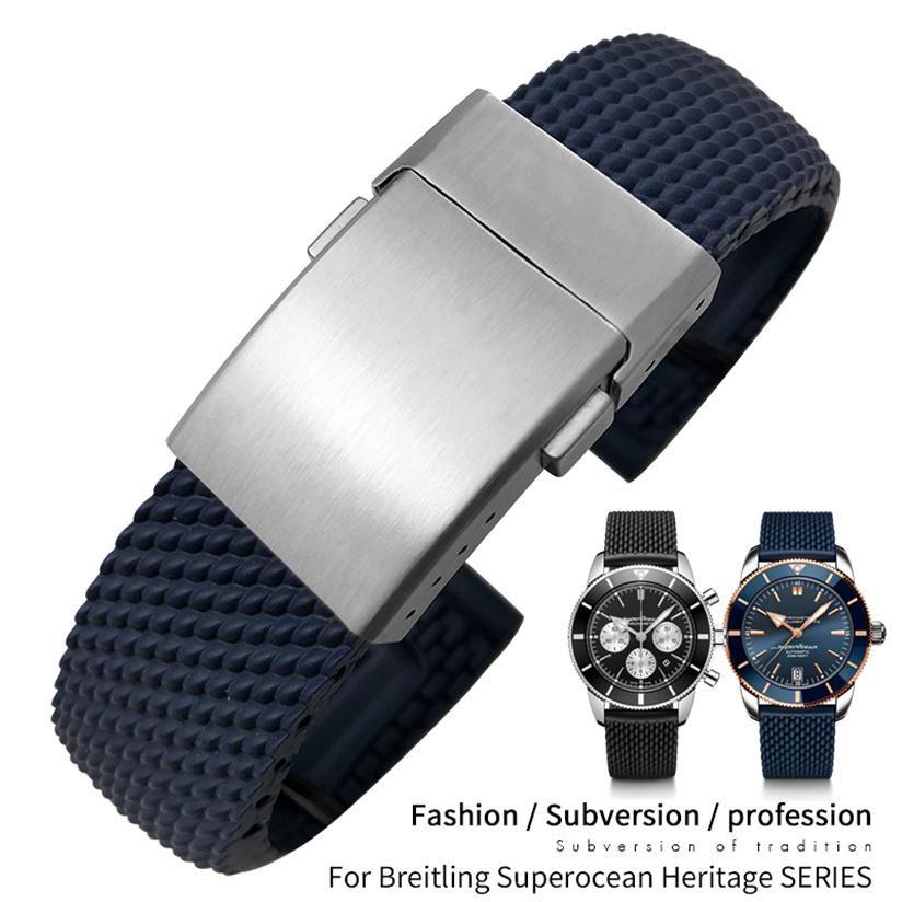 

22mm 24mm Braided Silicone Rubber Watch Band fit for Breitling Avenger Superocean Heritage Black Blue Watch Strap Braceles to256B