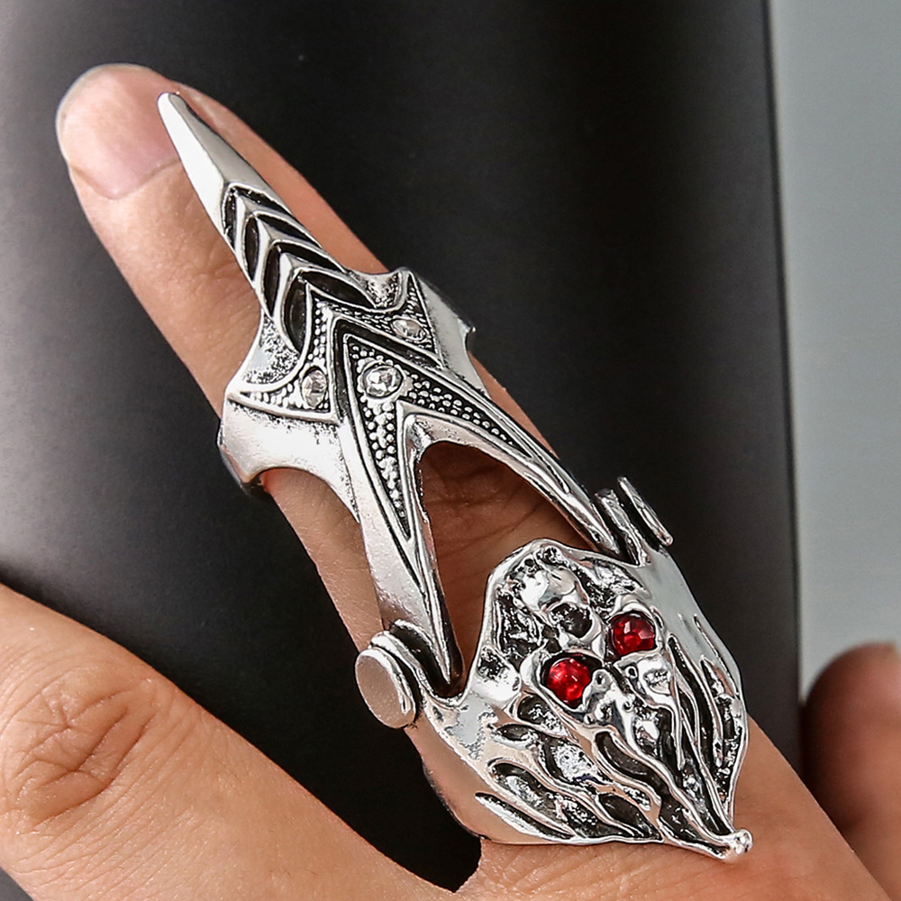 

NEW Cool Boys Punk Gothic Rock Scroll Joint Armor Knuckle Metal Full Finger Ring Cospaly DIY Ring Halloween decoration M010