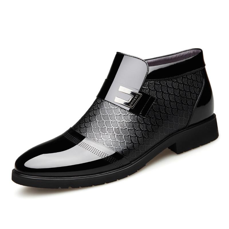 

Boots Nice Fashion Winter Men Leather Shoes Brand Male Footwear Warm Fur Mens Ankle KA2560, Black