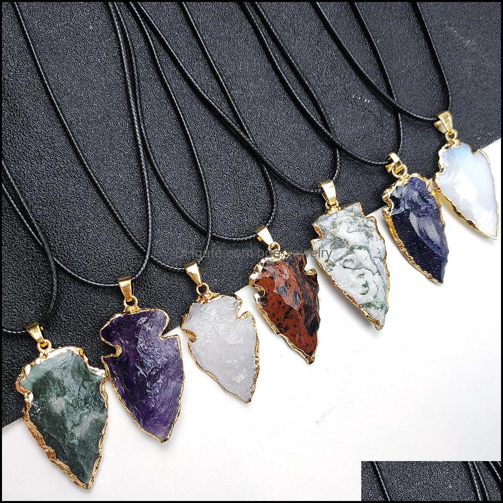 

Pendant Necklaces Natural Agate Obsidian Healing Crystal Gilded Edge Arrow Original Quartz Stone Men Necklace Jewelry Drop Bdejewelry Dhi46