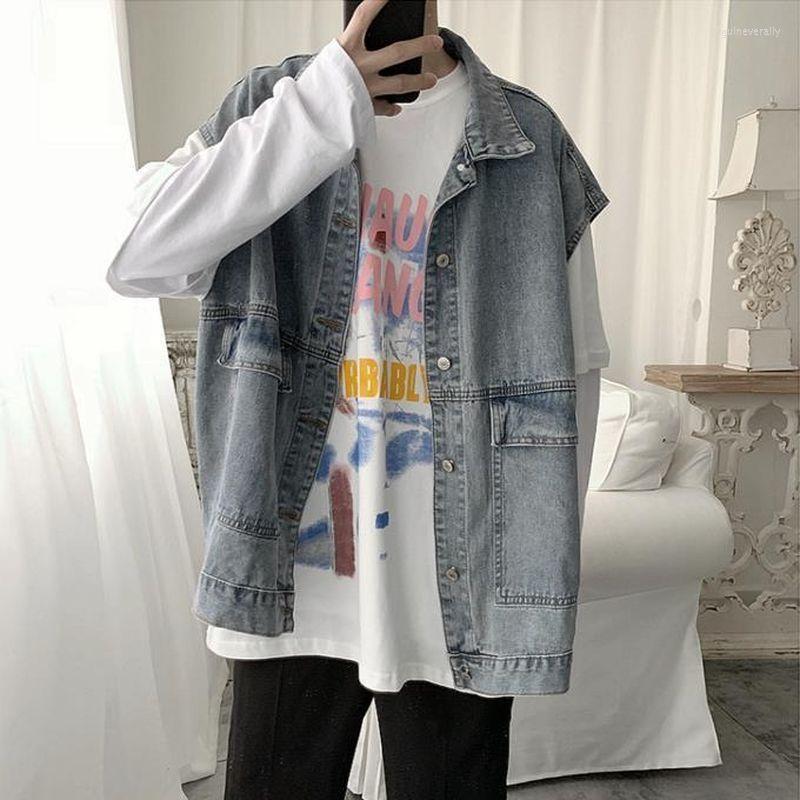 

Men's Vests Cargo Denim Vest 2022 Spring Korean BF Sleeveless Jacket Waist Trend Handsome Preppy Hip Hop Streetwear Cool Boy Guin22, Black