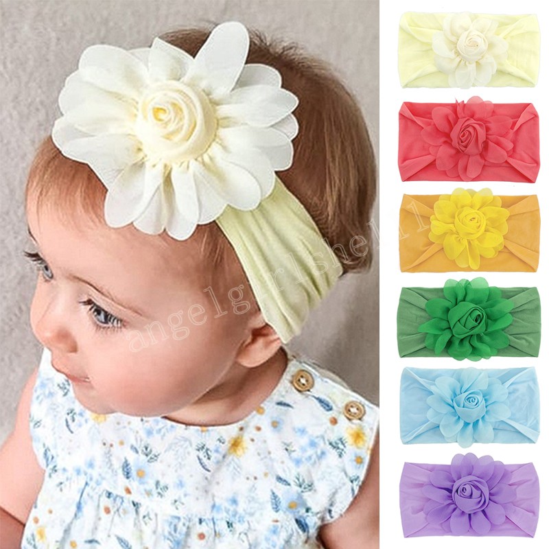 

Small Fresh Rose Flower Baby Headband Pure Color Soft Elastic Hair Bands Kids Hair Accessories Newborn Knot Wide Headwraps, Mixed color