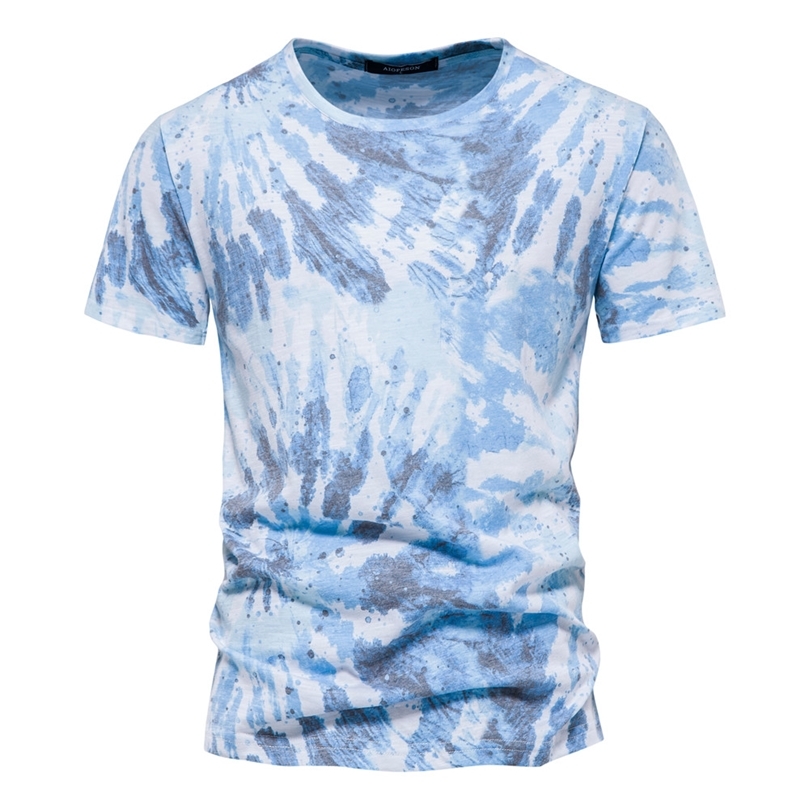 

AIOPESON Tie Dye Mens Tshirt 100% Cotton Oneck Hawaii T Shirt for Men High Quality Tops Tees Fashion Summer Mens Clothing 220704, Blue