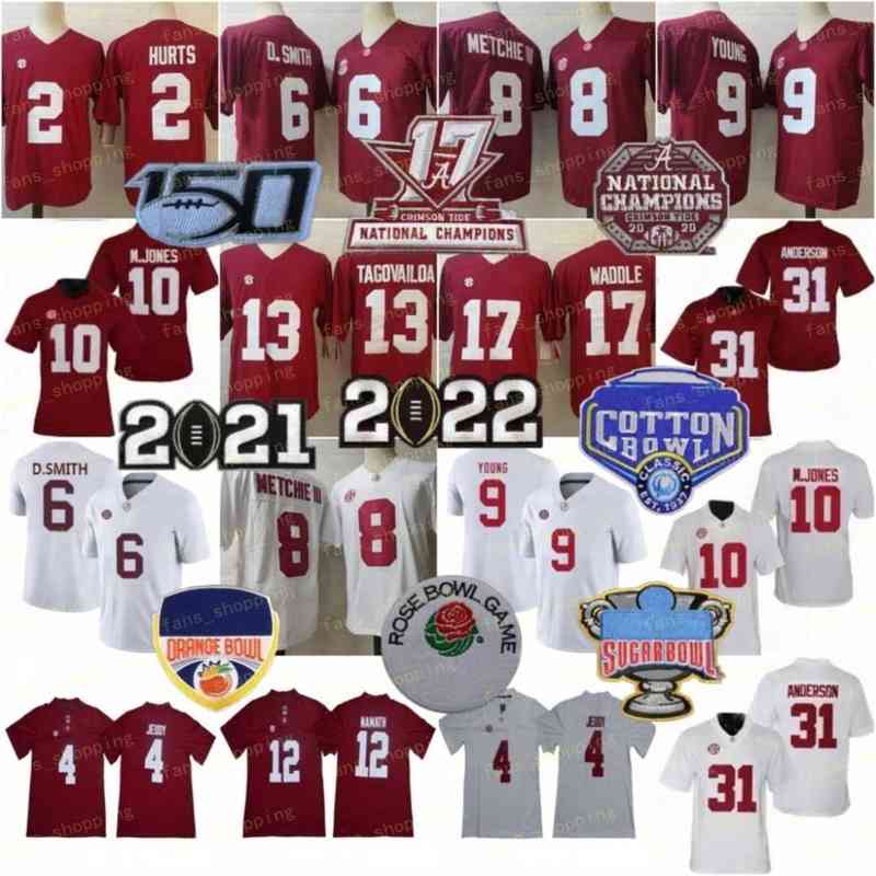 

2022 Playoff Alabama Crimson Tide Bryce Young Football Jersey John Metchie III DeVonta Smith Mac Jones Najee Harris Tua Tagovailoa Jaylen Waddle Cotton Bowl Sewn, As