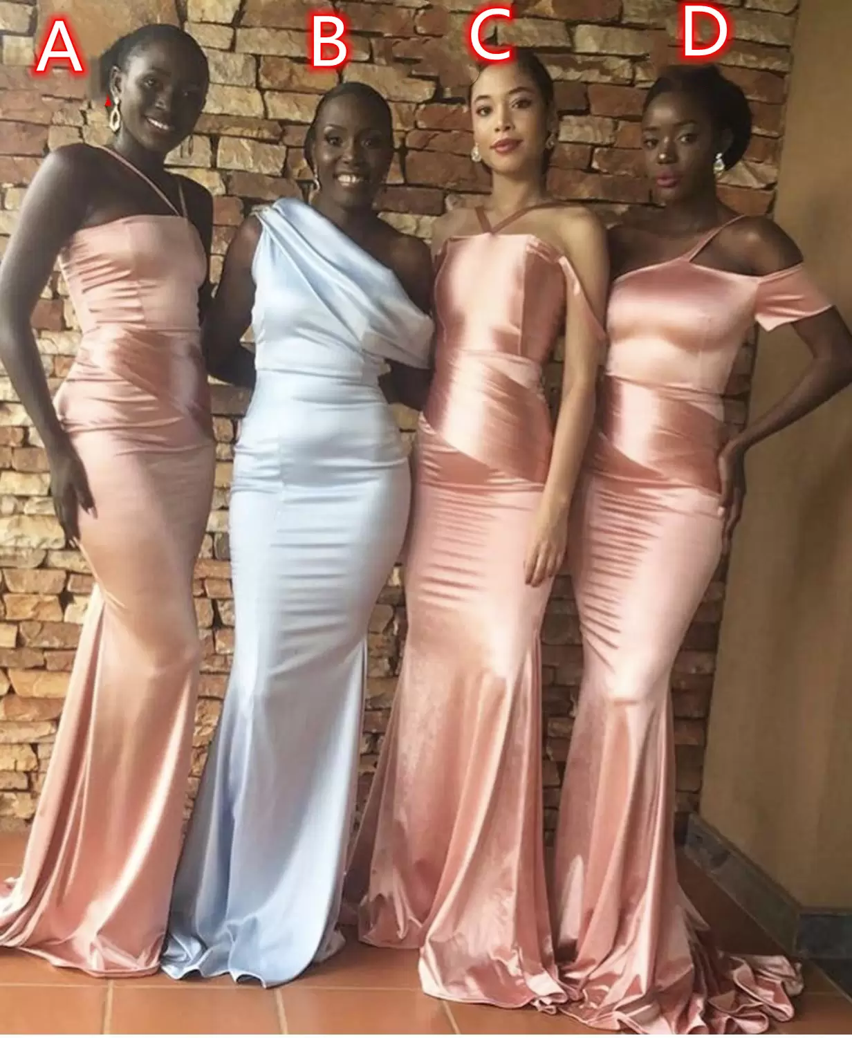 

Elastic Satin Bridesmaid Dresses Mermaid Spaghetti Straps One Shoulder Sleeveless Plus Size African Maid of Honor Gown for Country Wedding