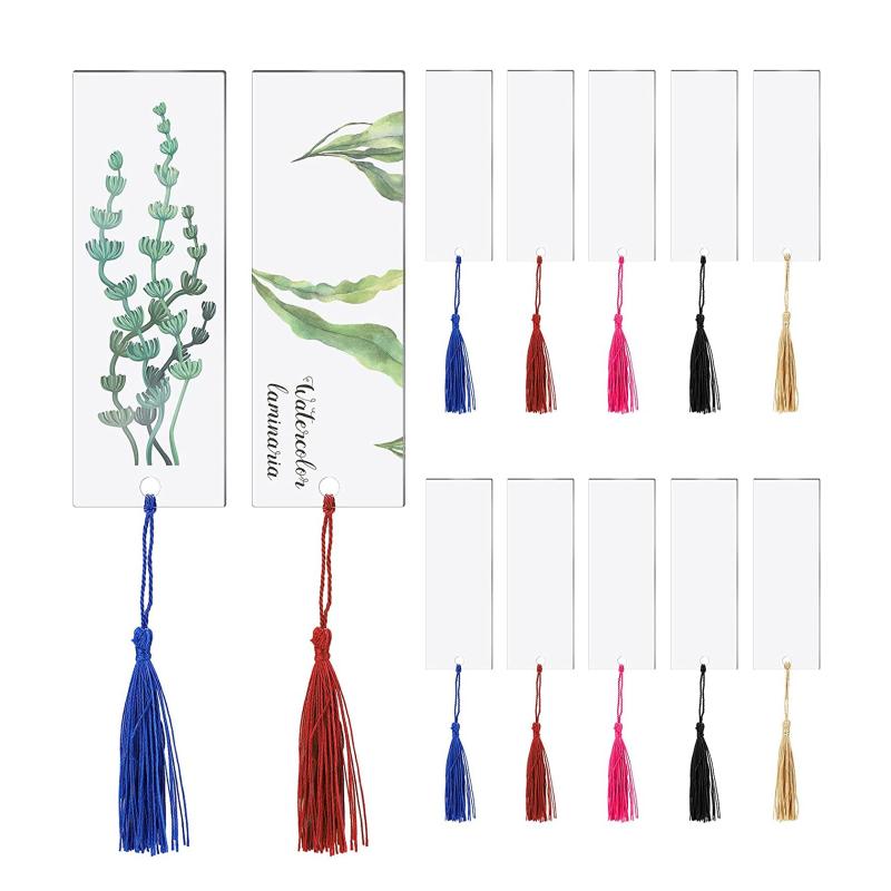 

Bookmark 40 PCS Acrylic Blank Clear DIY Unfinished Mini Book Markers With Colorful Tassels For Craft Ornaments