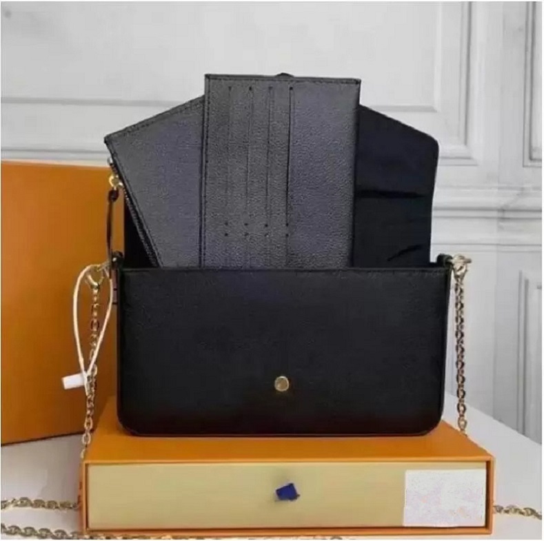 

3pcs set Designer bag women Favorite Multi Pochette Accessories Genuine Leathe Shoulder Bags Handbag High Quality Wallet with box, Pink