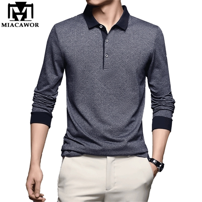 

Casual Solid Polo Shirts Men Autumn Full sleeve Tee shirt Homme Cotton Slim Fit Mens Polos Shirt Men Clothes T940 220402, Blue